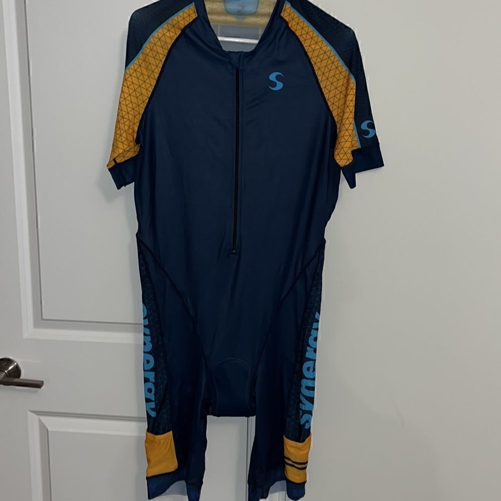 Men's Blue and Yellow synergy triathlon suit